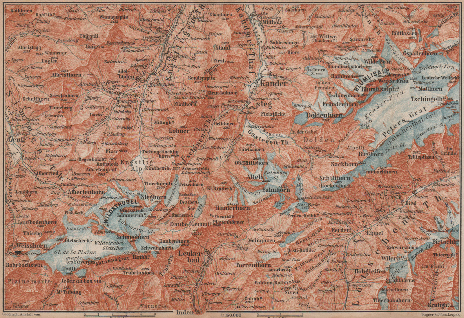 KANDERSTEG area.Blumisalp Adelboden Wildstrubel Rinderhorn Torrenthorn 1893 map